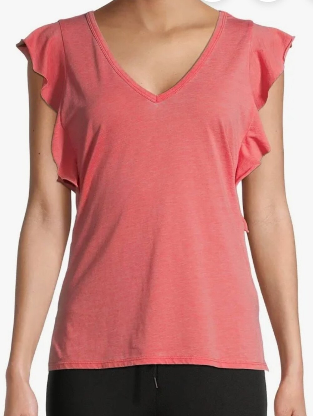 Time and Tru Coral Ruffle Sleeve V-Neck Tank